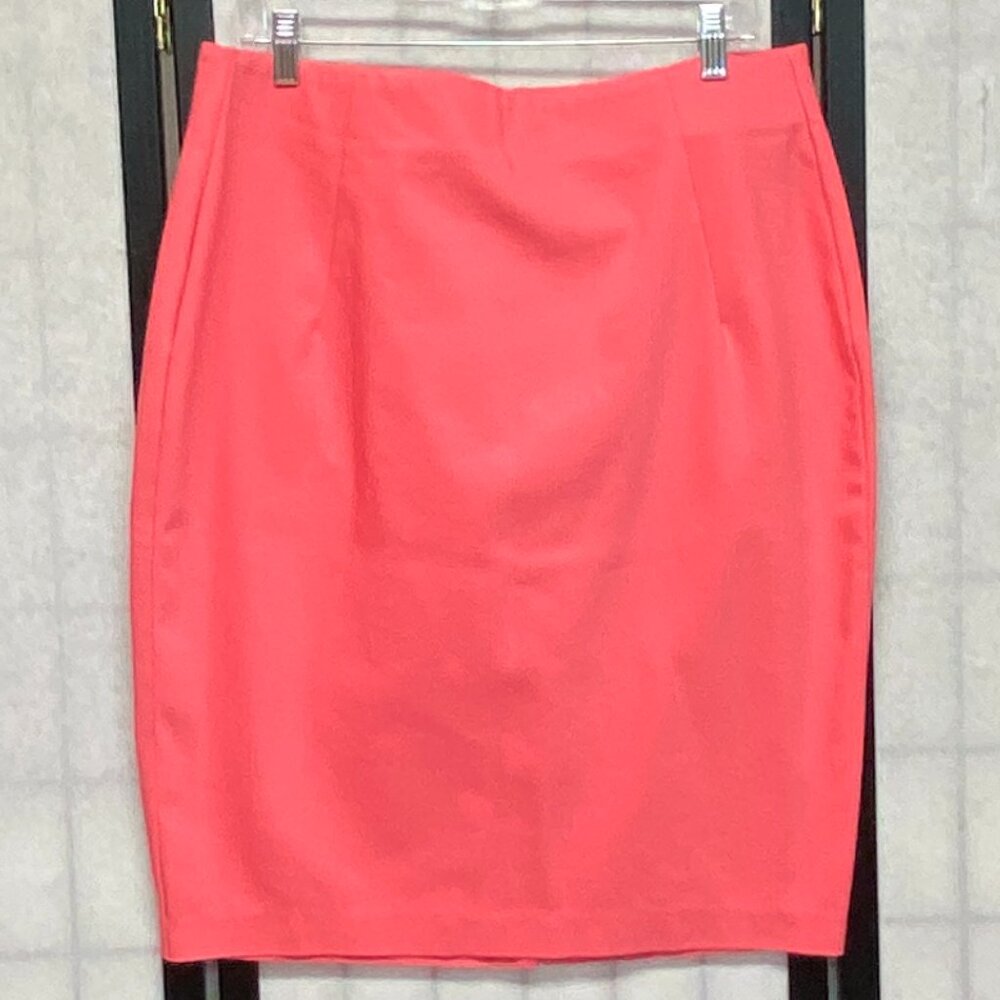 Lane Bryant Modernist Coral Midi Pencil Straight Skirt 16 Back Pleat Stretch